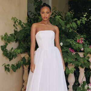 New Strapless Wedding Long Ball Dress w/ Straight Neckline & Back Bow CD T712